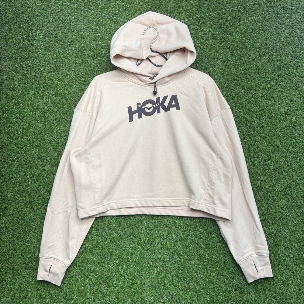 Hoka Hoodie Womens Large Performance Top Cropped Baby Pink